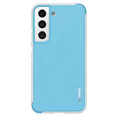 Coque Silicone Gel Motif Cuir Housse Etui S05 pour Samsung Galaxy S21 Plus 5G Bleu Ciel