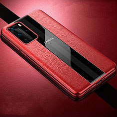 Coque Silicone Gel Motif Cuir Housse Etui S06 pour Huawei P40 Pro Rouge