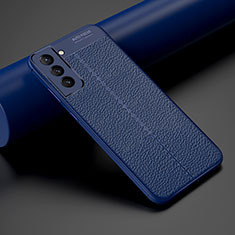 Coque Silicone Gel Motif Cuir Housse Etui S06 pour Samsung Galaxy S22 5G Bleu
