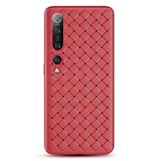 Coque Silicone Gel Motif Cuir Housse Etui S07 pour Xiaomi Mi 10 Rouge
