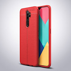 Coque Silicone Gel Motif Cuir Housse Etui S08 pour Oppo A9 (2020) Rouge