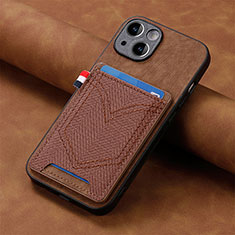 Coque Silicone Gel Motif Cuir Housse Etui SD1 pour Apple iPhone 15 Plus Marron