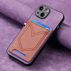 Coque Silicone Gel Motif Cuir Housse Etui SD1 pour Apple iPhone 15 Plus Violet Clair