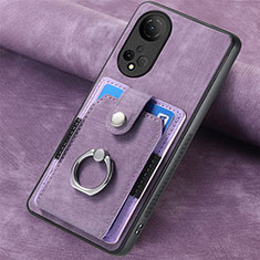 Coque Silicone Gel Motif Cuir Housse Etui SD1 pour Huawei Honor X7 Violet Clair