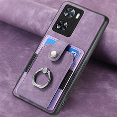 Coque Silicone Gel Motif Cuir Housse Etui SD1 pour Oppo A57 4G Violet Clair