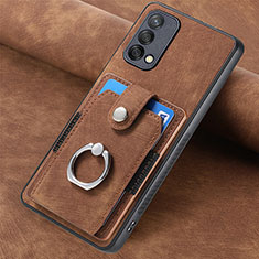 Coque Silicone Gel Motif Cuir Housse Etui SD1 pour Oppo A74 4G Marron