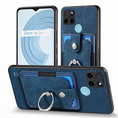 Coque Silicone Gel Motif Cuir Housse Etui SD1 pour Realme C21Y Bleu