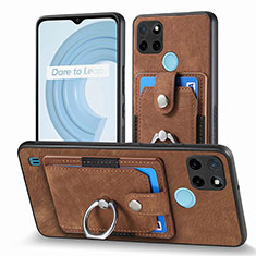 Coque Silicone Gel Motif Cuir Housse Etui SD1 pour Realme C25Y India Marron