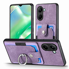 Coque Silicone Gel Motif Cuir Housse Etui SD1 pour Realme C33 Violet Clair