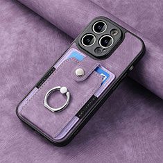 Coque Silicone Gel Motif Cuir Housse Etui SD11 pour Apple iPhone 15 Pro Violet Clair