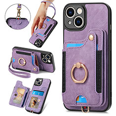 Coque Silicone Gel Motif Cuir Housse Etui SD12 pour Apple iPhone 15 Plus Violet Clair