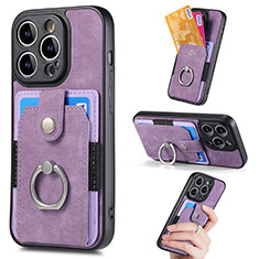 Coque Silicone Gel Motif Cuir Housse Etui SD12 pour Apple iPhone 15 Pro Violet Clair