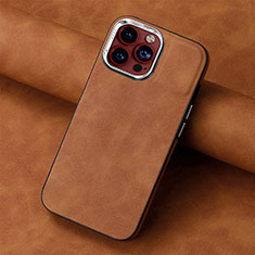 Coque Silicone Gel Motif Cuir Housse Etui SD13 pour Apple iPhone 13 Pro Marron