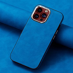 Coque Silicone Gel Motif Cuir Housse Etui SD13 pour Apple iPhone 14 Pro Bleu