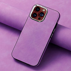 Coque Silicone Gel Motif Cuir Housse Etui SD13 pour Apple iPhone 15 Pro Max Violet Clair