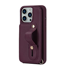 Coque Silicone Gel Motif Cuir Housse Etui SD14 pour Apple iPhone 13 Pro Max Vin Rouge