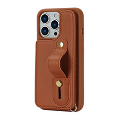 Coque Silicone Gel Motif Cuir Housse Etui SD14 pour Apple iPhone 14 Pro Marron