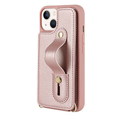 Coque Silicone Gel Motif Cuir Housse Etui SD14 pour Apple iPhone 15 Plus Or Rose