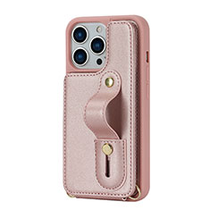 Coque Silicone Gel Motif Cuir Housse Etui SD14 pour Apple iPhone 15 Pro Or Rose