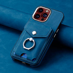 Coque Silicone Gel Motif Cuir Housse Etui SD15 pour Apple iPhone 14 Pro Bleu