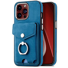 Coque Silicone Gel Motif Cuir Housse Etui SD16 pour Apple iPhone 13 Pro Max Bleu