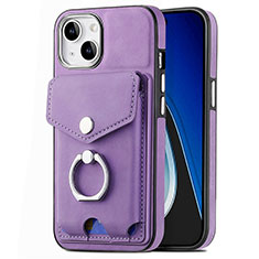 Coque Silicone Gel Motif Cuir Housse Etui SD16 pour Apple iPhone 15 Plus Violet Clair