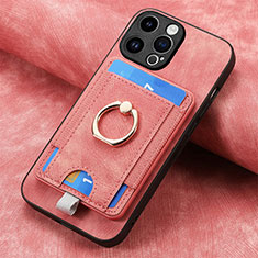 Coque Silicone Gel Motif Cuir Housse Etui SD18 pour Apple iPhone 16 Pro Rose