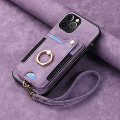 Coque Silicone Gel Motif Cuir Housse Etui SD2 pour Apple iPhone 15 Pro Violet Clair