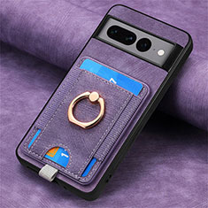 Coque Silicone Gel Motif Cuir Housse Etui SD2 pour Google Pixel 7 Pro 5G Violet Clair