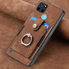 Coque Silicone Gel Motif Cuir Housse Etui SD2 pour Realme C25Y India Marron