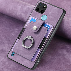 Coque Silicone Gel Motif Cuir Housse Etui SD2 pour Realme C25Y Violet Clair