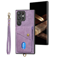 Coque Silicone Gel Motif Cuir Housse Etui SD2 pour Samsung Galaxy S25 Ultra 5G Violet Clair