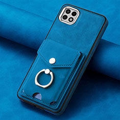 Coque Silicone Gel Motif Cuir Housse Etui SD3 pour Samsung Galaxy A22 5G Bleu
