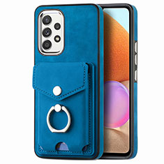 Coque Silicone Gel Motif Cuir Housse Etui SD3 pour Samsung Galaxy A32 4G Bleu