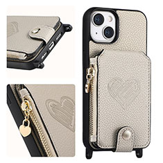 Coque Silicone Gel Motif Cuir Housse Etui SD4 pour Apple iPhone 14 Gris