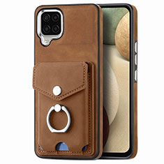 Coque Silicone Gel Motif Cuir Housse Etui SD4 pour Samsung Galaxy A12 Nacho Marron