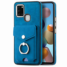 Coque Silicone Gel Motif Cuir Housse Etui SD4 pour Samsung Galaxy A21s Bleu