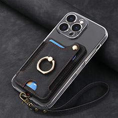 Coque Silicone Gel Motif Cuir Housse Etui SD5 pour Apple iPhone 14 Pro Max Noir