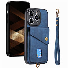 Coque Silicone Gel Motif Cuir Housse Etui SD5 pour Apple iPhone 15 Pro Bleu