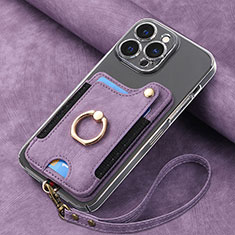 Coque Silicone Gel Motif Cuir Housse Etui SD5 pour Apple iPhone 15 Pro Max Violet