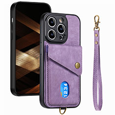 Coque Silicone Gel Motif Cuir Housse Etui SD5 pour Apple iPhone 15 Pro Max Violet Clair