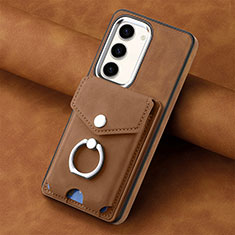 Coque Silicone Gel Motif Cuir Housse Etui SD6 pour Samsung Galaxy S22 Plus 5G Marron