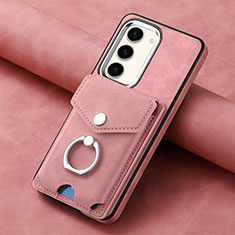 Coque Silicone Gel Motif Cuir Housse Etui SD6 pour Samsung Galaxy S23 Plus 5G Rose