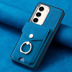 Coque Silicone Gel Motif Cuir Housse Etui SD6 pour Samsung Galaxy S25 5G Bleu