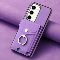 Coque Silicone Gel Motif Cuir Housse Etui SD6 pour Samsung Galaxy S25 5G Violet Clair