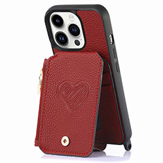 Coque Silicone Gel Motif Cuir Housse Etui SD7 pour Apple iPhone 13 Pro Rouge