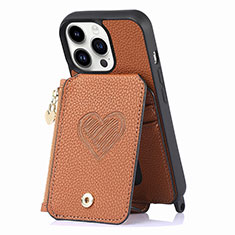 Coque Silicone Gel Motif Cuir Housse Etui SD7 pour Apple iPhone 15 Pro Max Marron