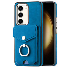 Coque Silicone Gel Motif Cuir Housse Etui SD7 pour Samsung Galaxy S22 5G Bleu