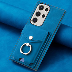 Coque Silicone Gel Motif Cuir Housse Etui SD7 pour Samsung Galaxy S22 Ultra 5G Bleu