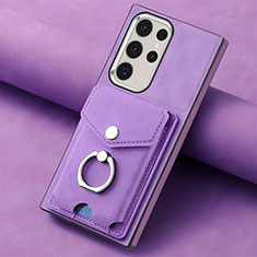 Coque Silicone Gel Motif Cuir Housse Etui SD7 pour Samsung Galaxy S24 Ultra 5G Violet Clair